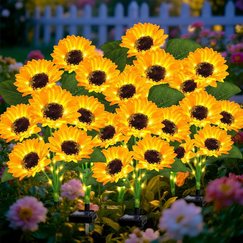 SANDECO Solar Sunflower Lights Outdoor Garden Decor, 6 Pack Solar Flowers Lights with 36 Sunflowers, Waterproof Decorative Stake Lights Auto ON/Off for Garden Yard Patio Backyard - Image 1